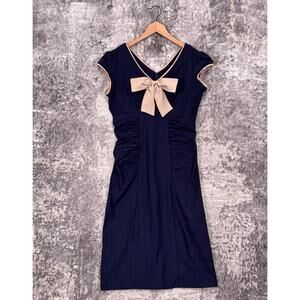 Stop Staring! Dress 14 Womens Blue & Pink Bow Front Retro Pinup Pencil Sheath